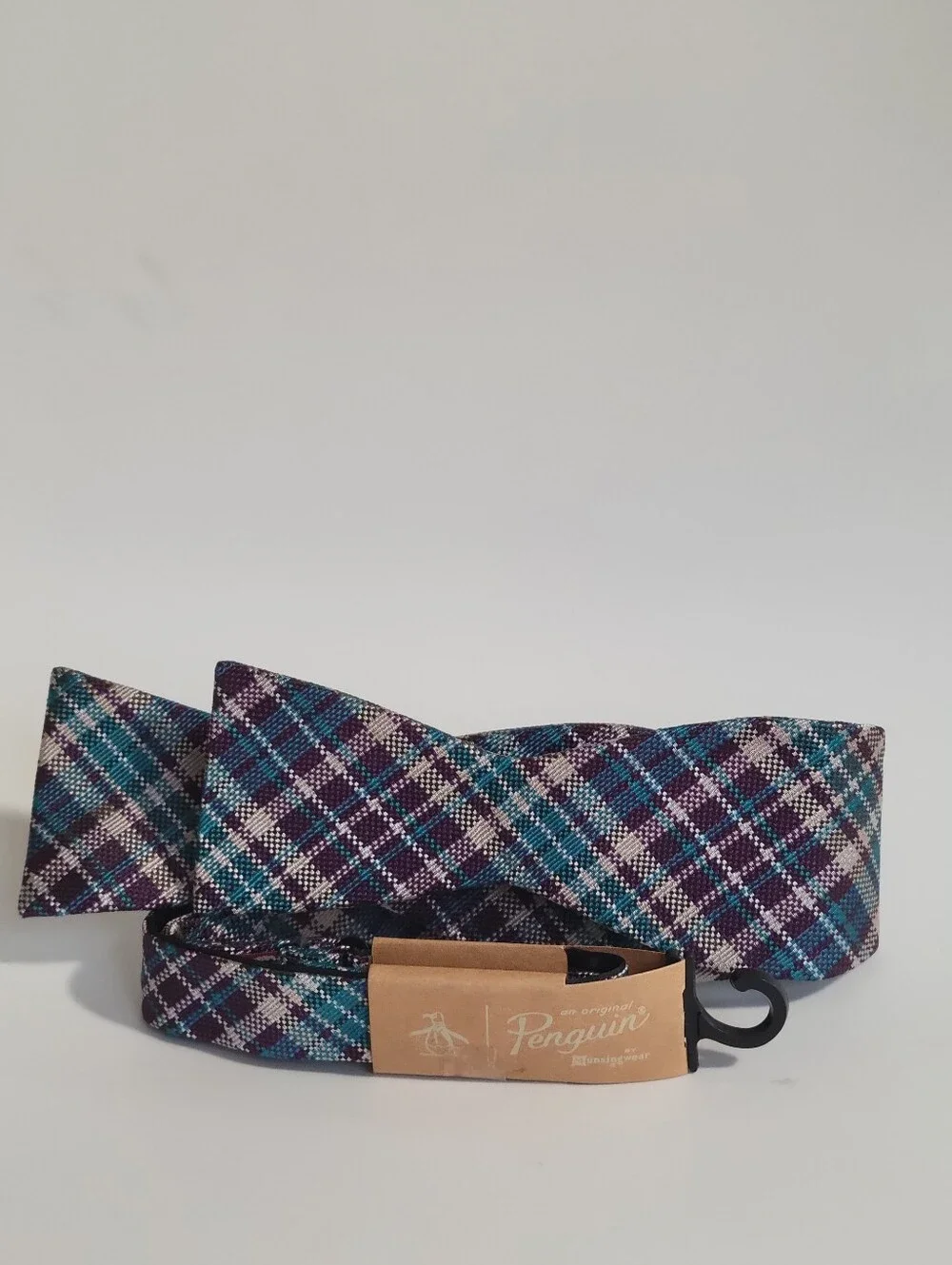 Original Penguin by Munsingwear Men's Plaid Blue & Purple Bowtie, 100% Silk